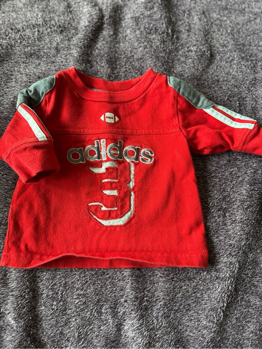 NWOT Infant Adidas Red Long-Sleeve Top with Gray & White Accents, Size 3 Months